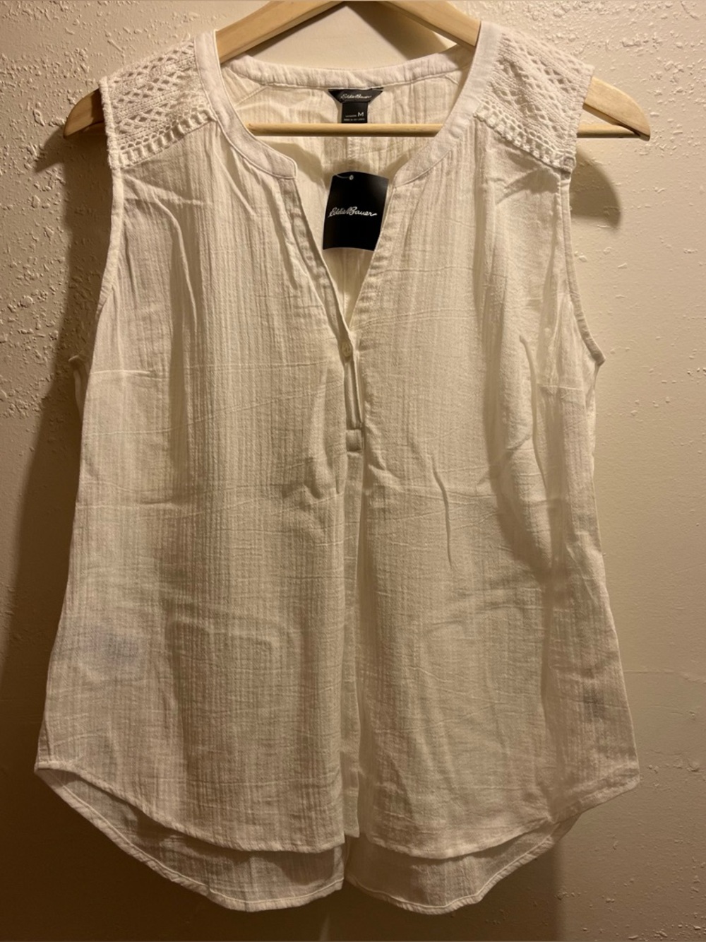 Eddie Bauer White 100% Cotton Gauze Tank Top Cottagecore Women’s Size Medium